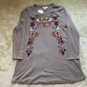 Long Sleeve Embroidered Knit Dress